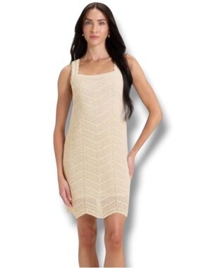 A New Day Women’s Crotchet Mini Shift Dress Cream Beach Summer Resort